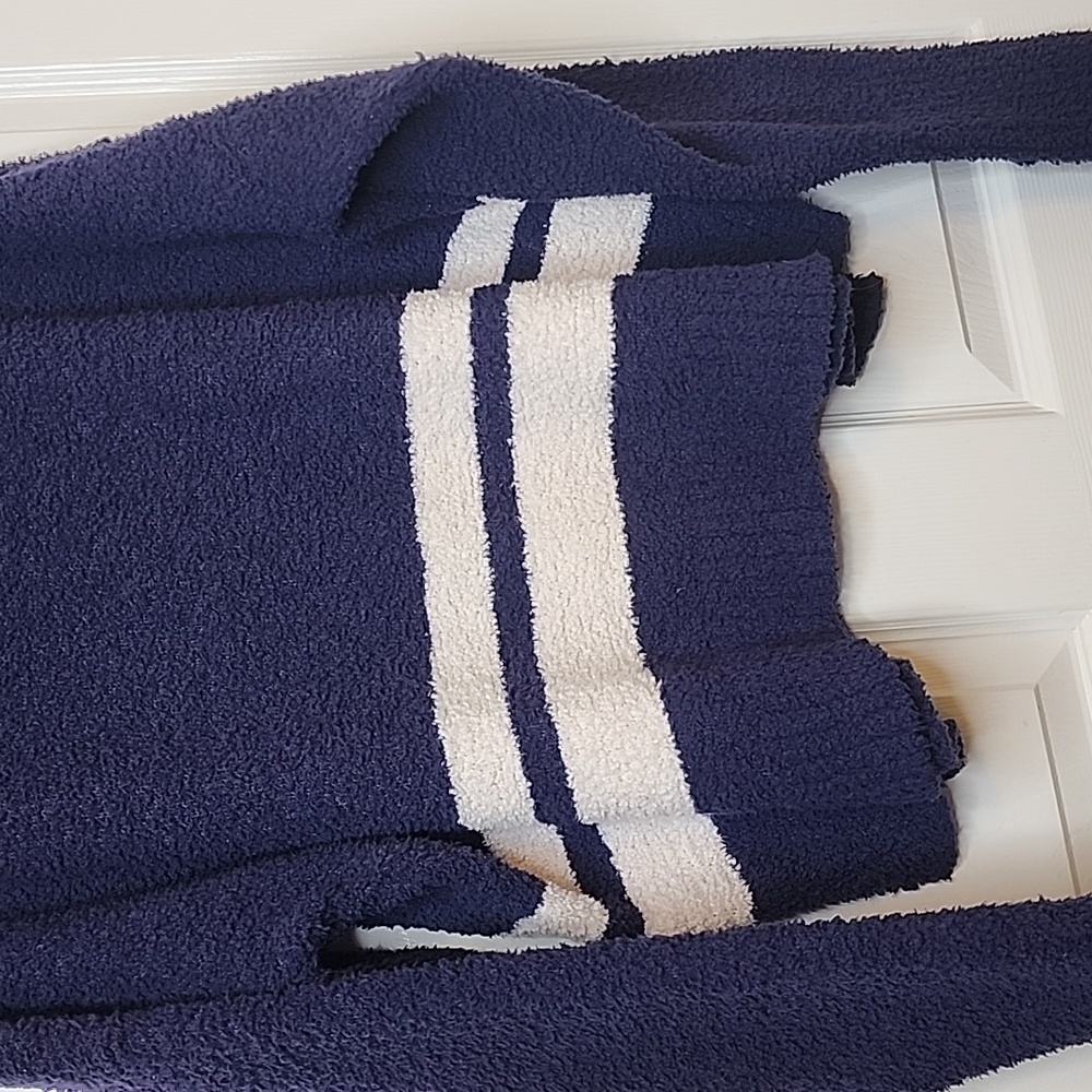 UGG Womens Longsleeve Plush Mockneck Blue White Stripe Sweater - Picture 4 of 11